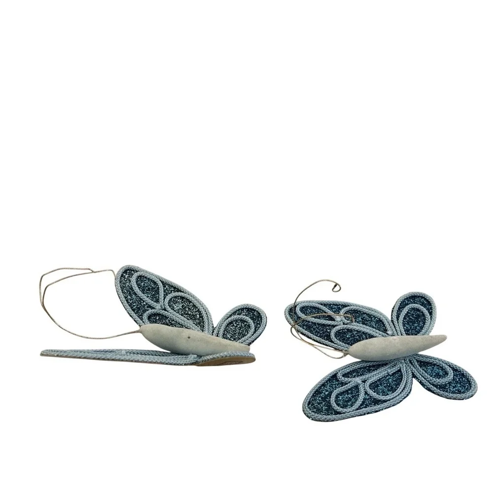 Butterfly Christmas Ornaments Blue Clip 2 pc 3x4